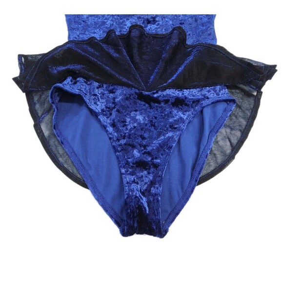 Gilda Marx VTG High Neck Skirted Velvet Royal Blue Dance Leotard Adult XS (Y/J) - Picture 4 of 16